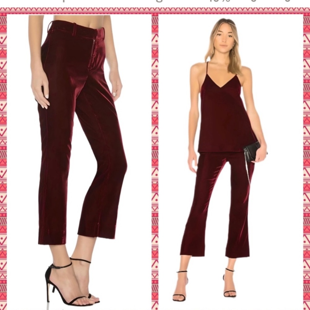 Derek Lam 10 Crosby Cropped Flare Pant in Bordeaux Red Velvet Size 4 Luxury
